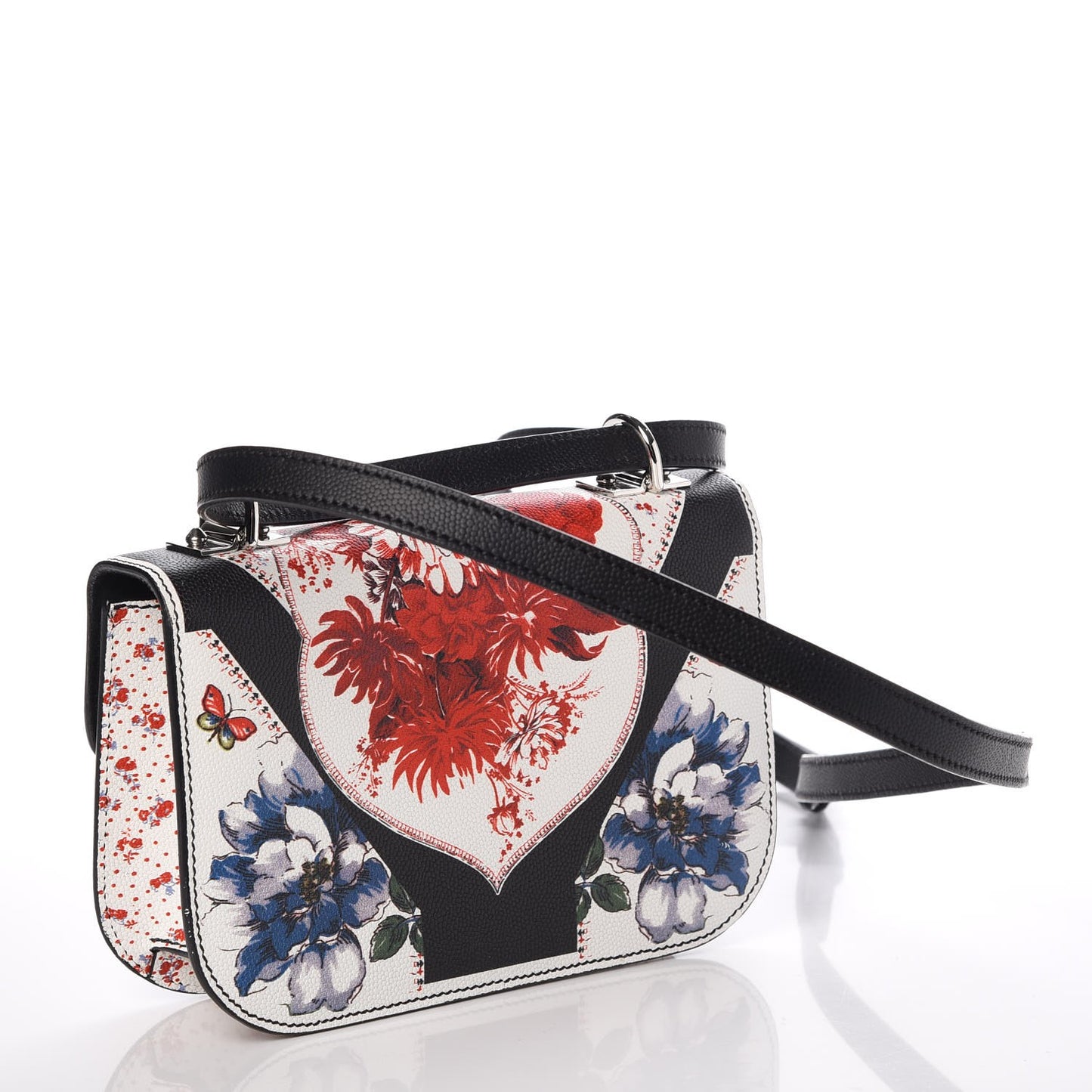 Grained Calfskin Flower Printed Small Insignia Flap Ivory Multicolor