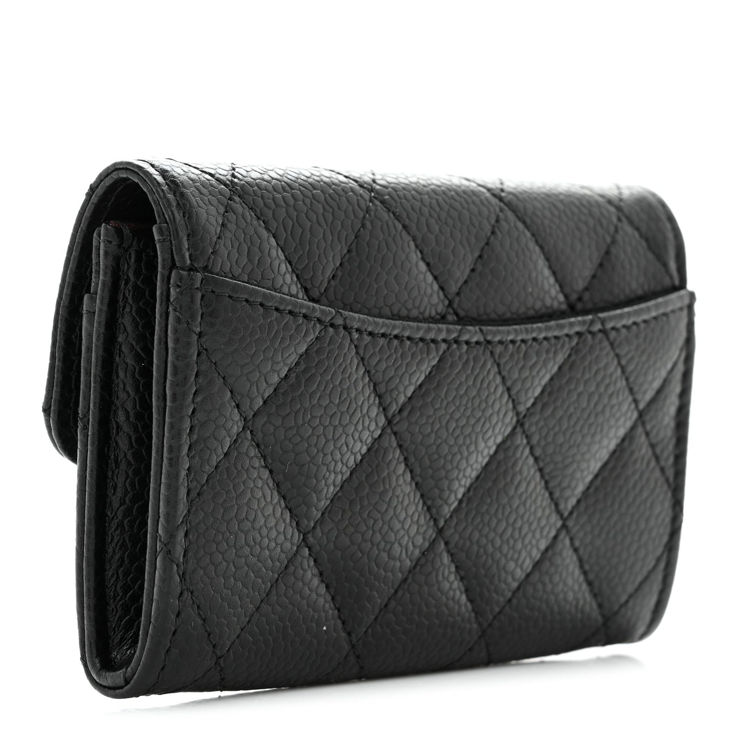 Caviar Quilted Flap Card Holder Wallet Black