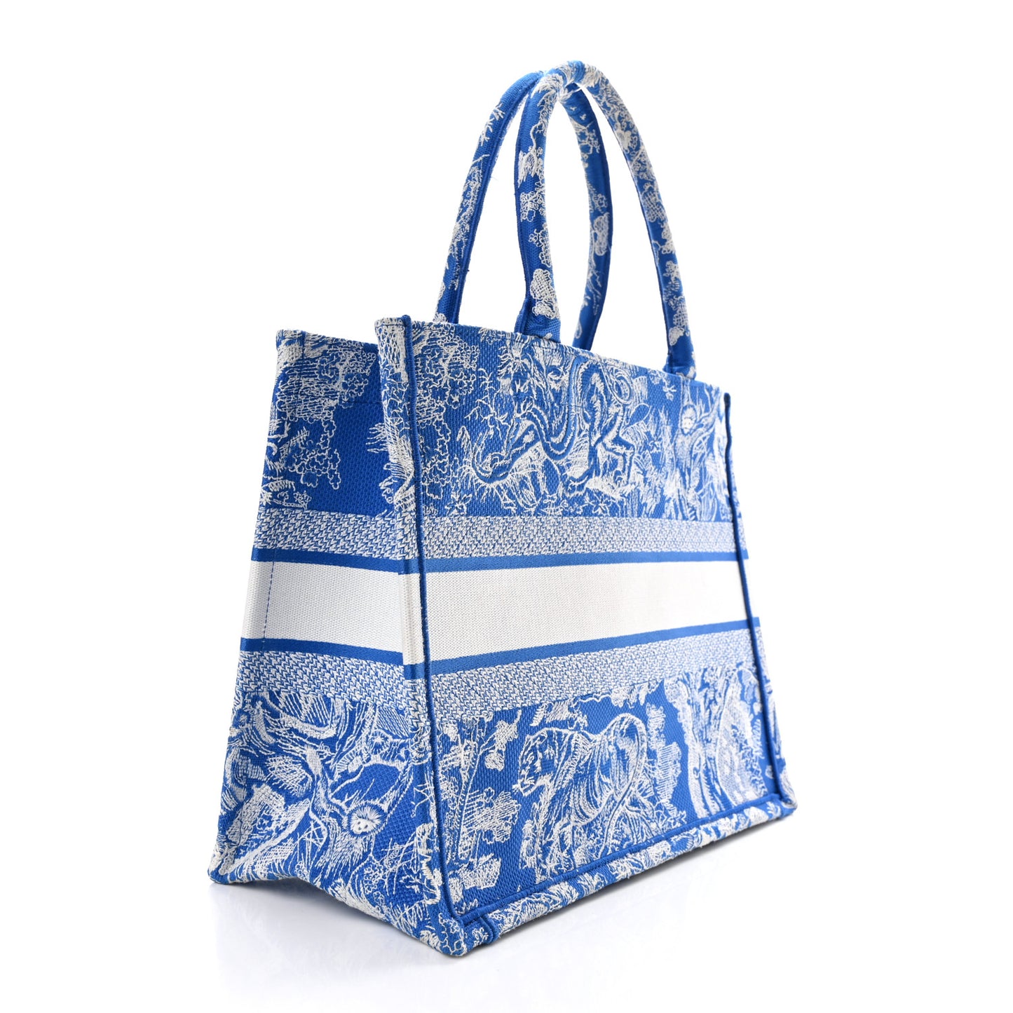 Canvas Embroidered Medium Dioriviera Toile De Jouy Book Tote Fluorescent Blue