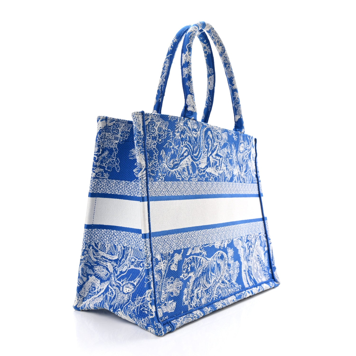 Christian Dior Canvas Embroidered Medium Dioriviera Toile De Jouy Book Tote Fluorescent Blue 3 of 11