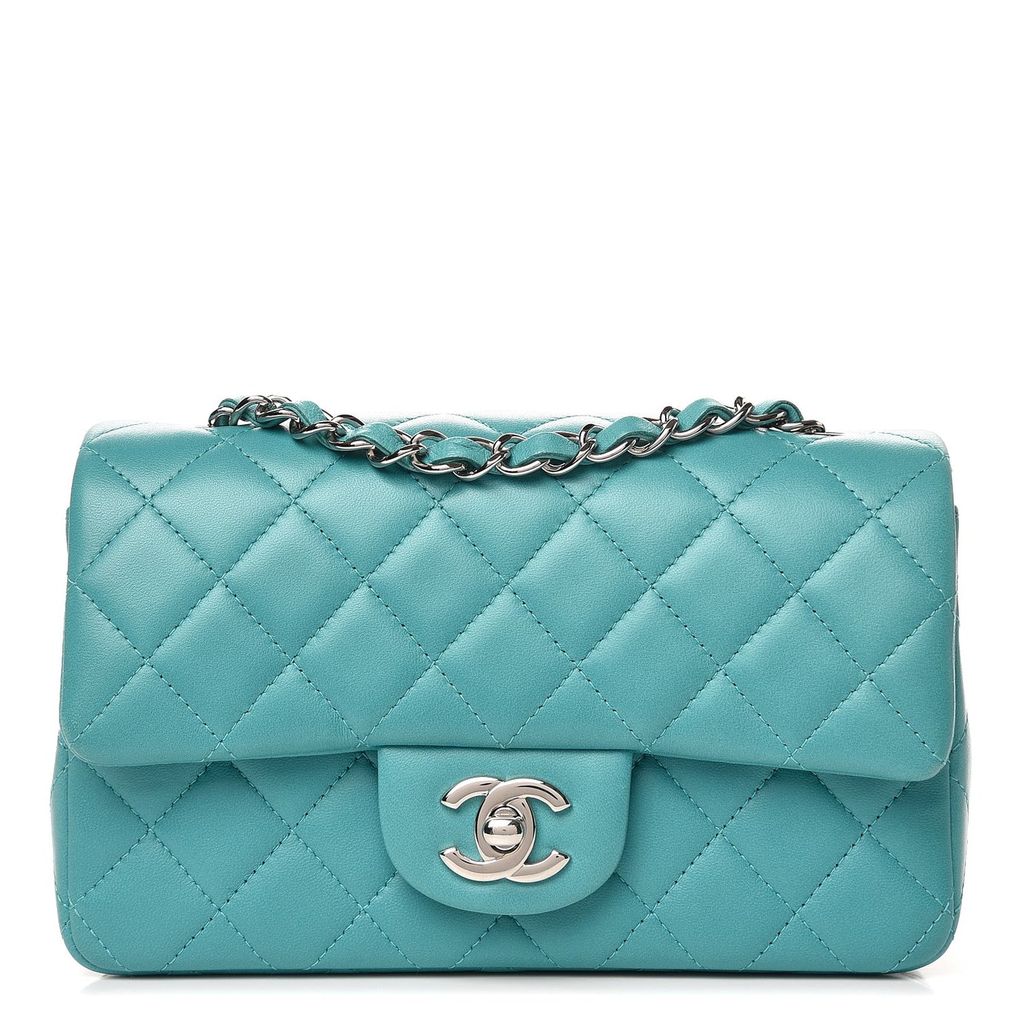 Lambskin Quilted Mini Rectangular Flap Turquoise