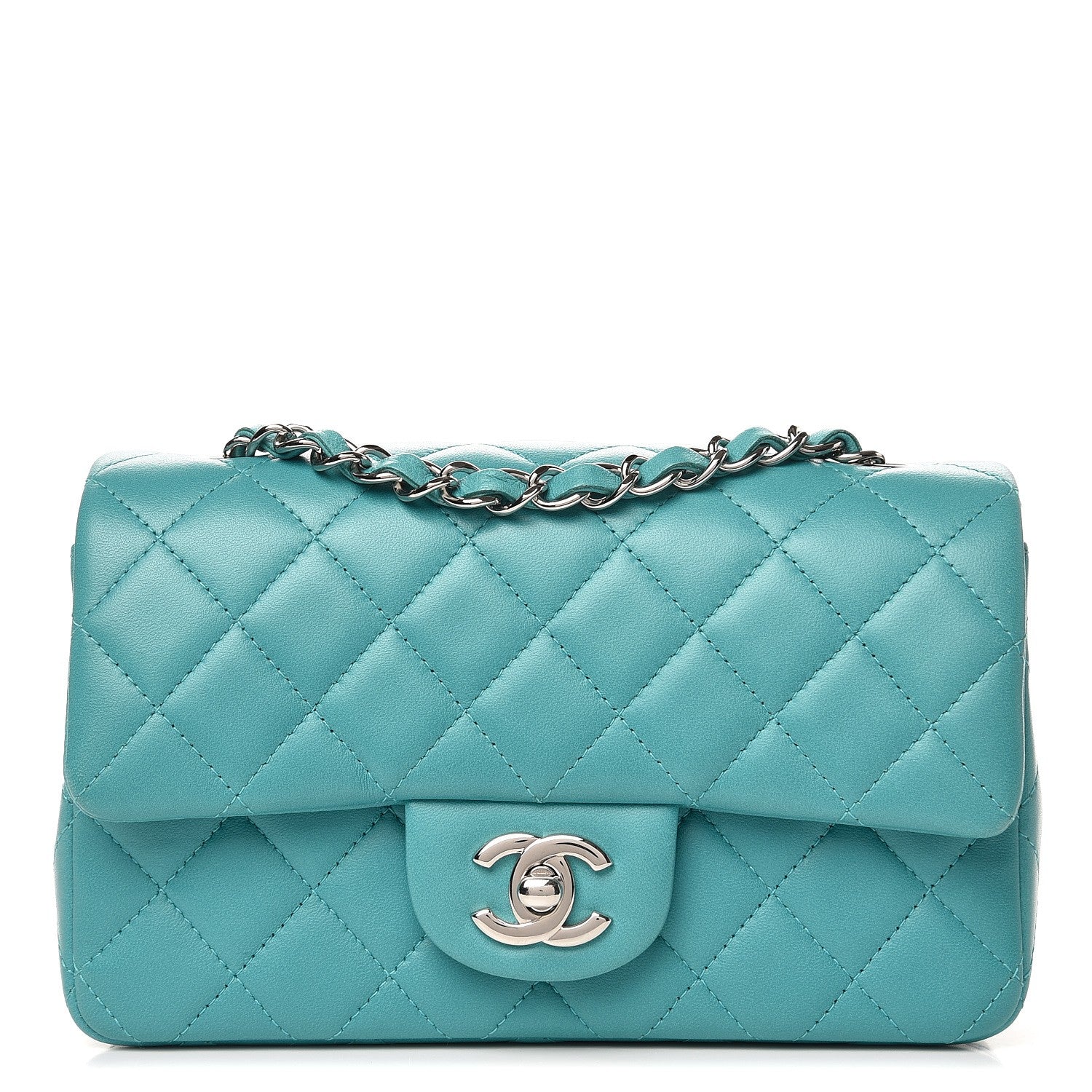 Chanel Lambskin Quilted Mini Rectangular Flap Turquoise 1 of 10