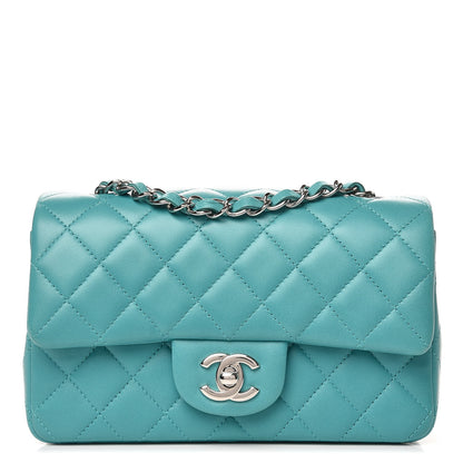 Chanel Lambskin Quilted Mini Rectangular Flap Turquoise 1 of 10
