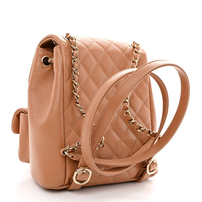 Chanel Shiny Caviar Quilted Medium Duma Pockets Drawstring Backpack Dark Beige 3 of 10
