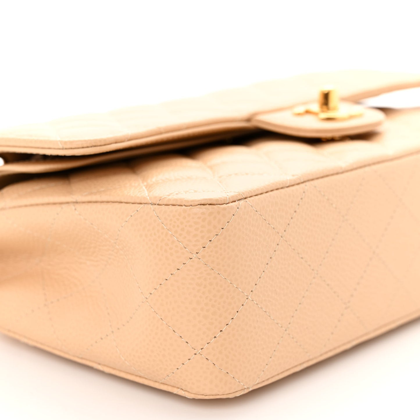 Caviar Quilted Medium Double Flap Beige