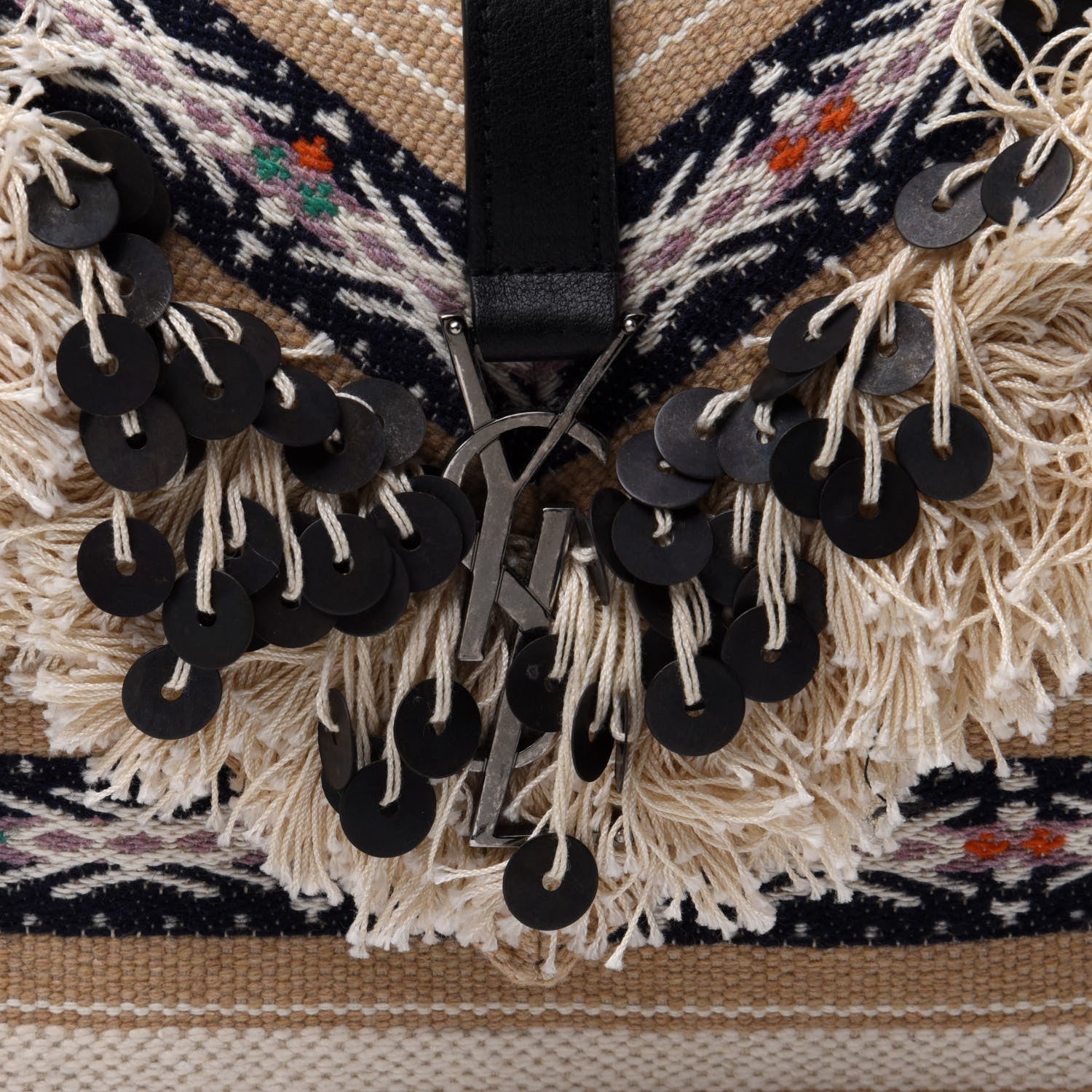 Saint Laurent Berber Chevron Tassel Monogram Medium College Bag Black White 8 of 13