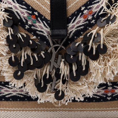 Saint Laurent Berber Chevron Tassel Monogram Medium College Bag Black White 8 of 13