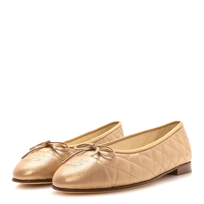 Chanel Caviar Quilted CC Cap Toe Ballerina Flats 41 Beige 4 of 9