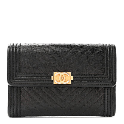 Chanel Caviar Chevron Quilted Medium Boy Flap Wallet Black 1 of 11
