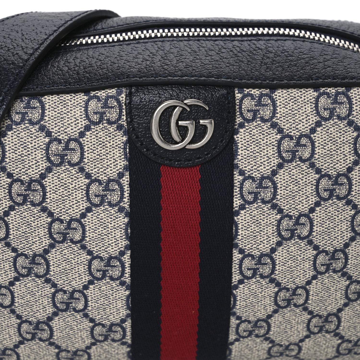 Gucci GG Supreme Monogram Textured Dollar Calfskin Web Small Ophidia Camera Bag Beige Blue 8 of 10