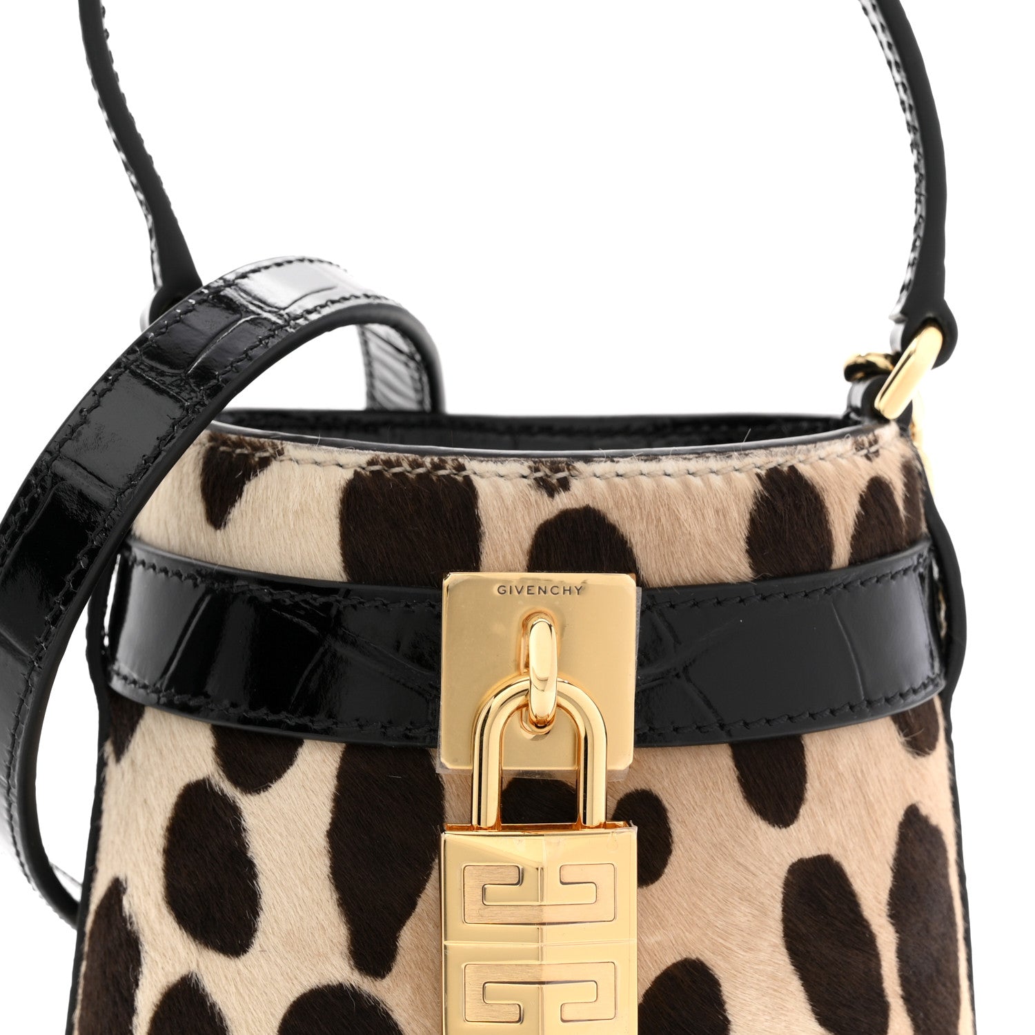 Givenchy Pony Calfskin Micro Leopard Print Shark Lock Bucket Bag