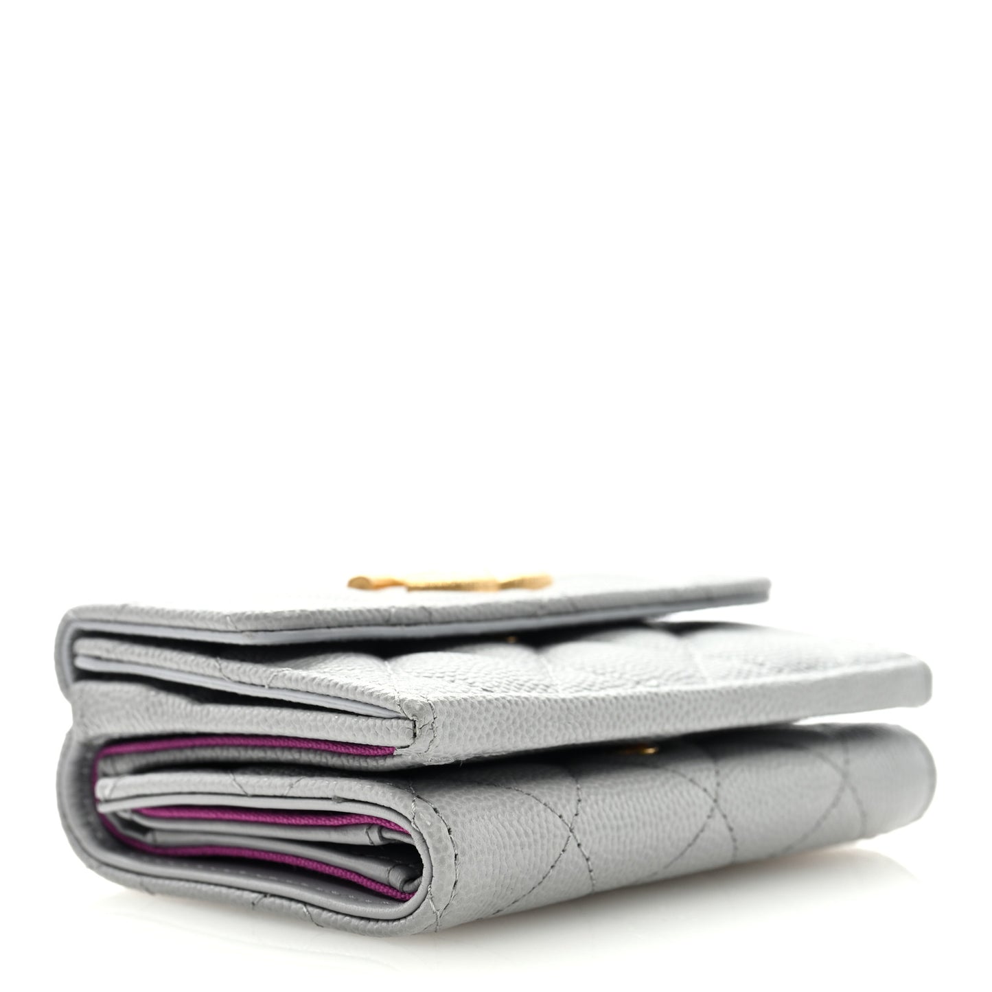 Caviar Quilted Textured CC Double Flap Wallet Grey