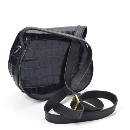 Chloe Crocodile Embossed Calfskin Mini Marcie Round Crossbody Bag Full Blue 2 of 9