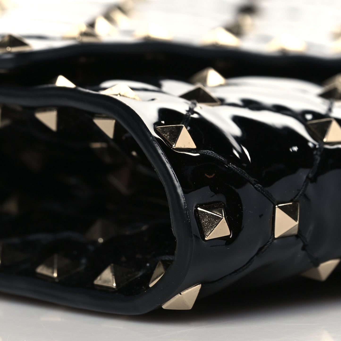 Patent Rockstud Spike Wallet on Chain Black