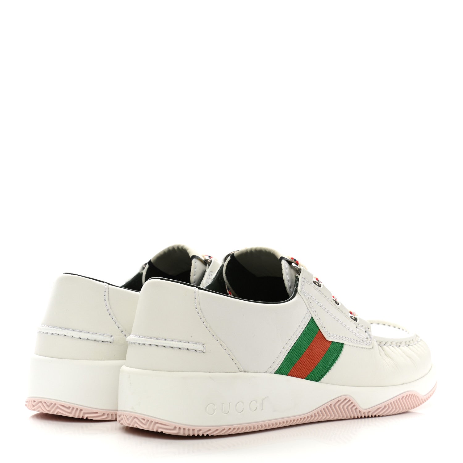 Gucci Calfskin Web Mens Lace Up Loafer Sneakers 7 Great White 4 of 9