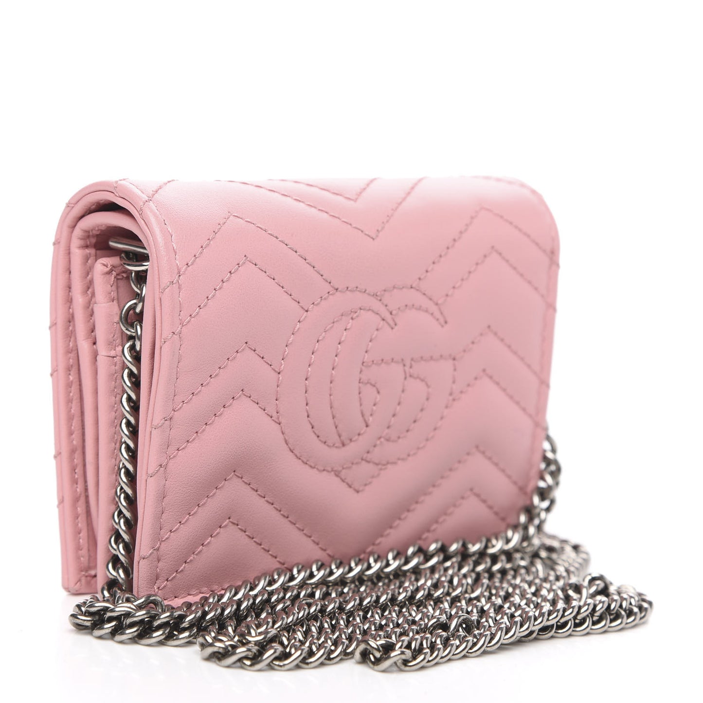 Calfskin Matelasse GG Marmont Mini Wallet On Chain Wild Rose
