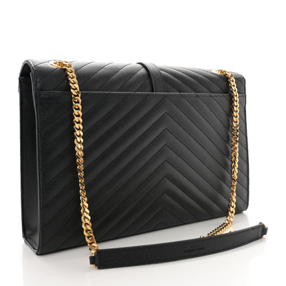 Saint Laurent Grain De Poudre Matelasse Chevron Large Monogram Satchel Black 3 of 10