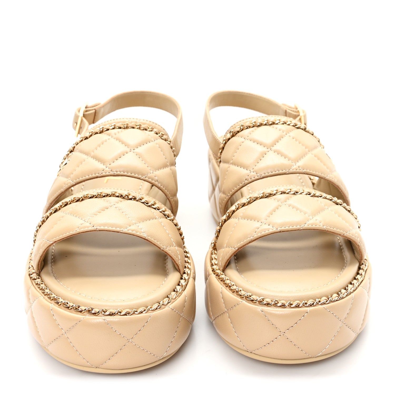 Chanel Shiny Lambskin Quilted Chain Around CC Platform Sandals 39.5 Beige 3 of 10