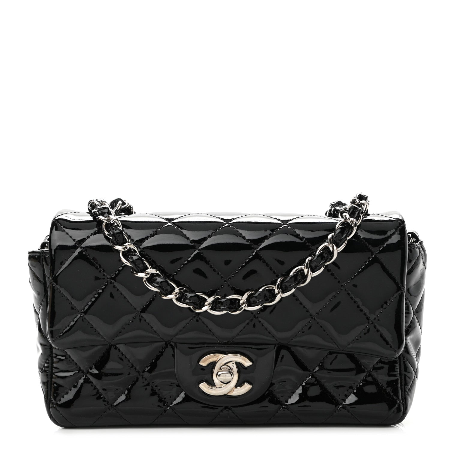 Chanel Patent Calfskin Quilted Mini Rectangular Flap Black 1 of 10