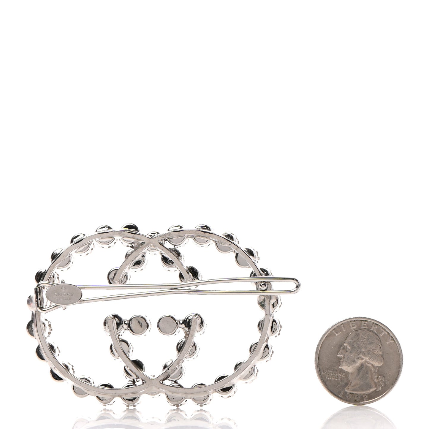 Crystal Interlocking G Hair Clip Silver