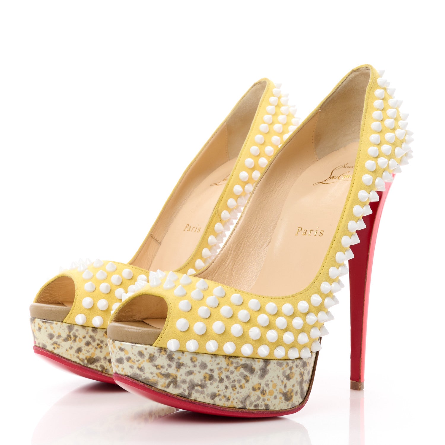 Christian Louboutin Veau Velours Lady Peep Spikes 150 Pumps 39.5 Sun 3 of 8
