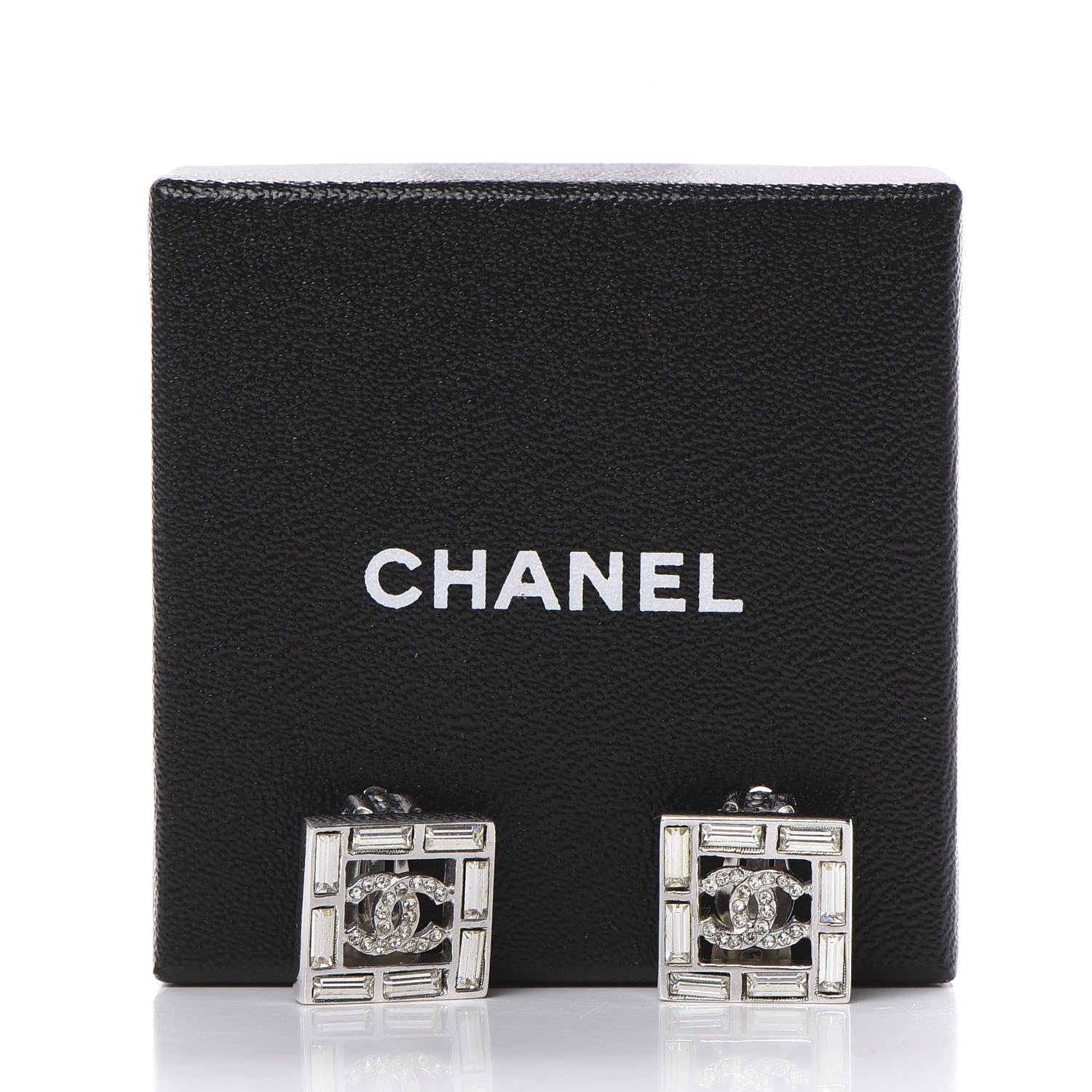 Chanel Crystal Baguette CC Square Clip On Earrings Silver 5 of 5