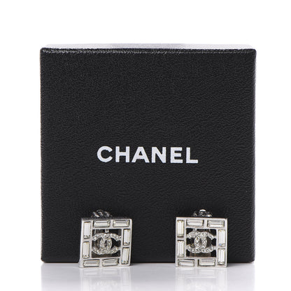 Chanel Crystal Baguette CC Square Clip On Earrings Silver 5 of 5