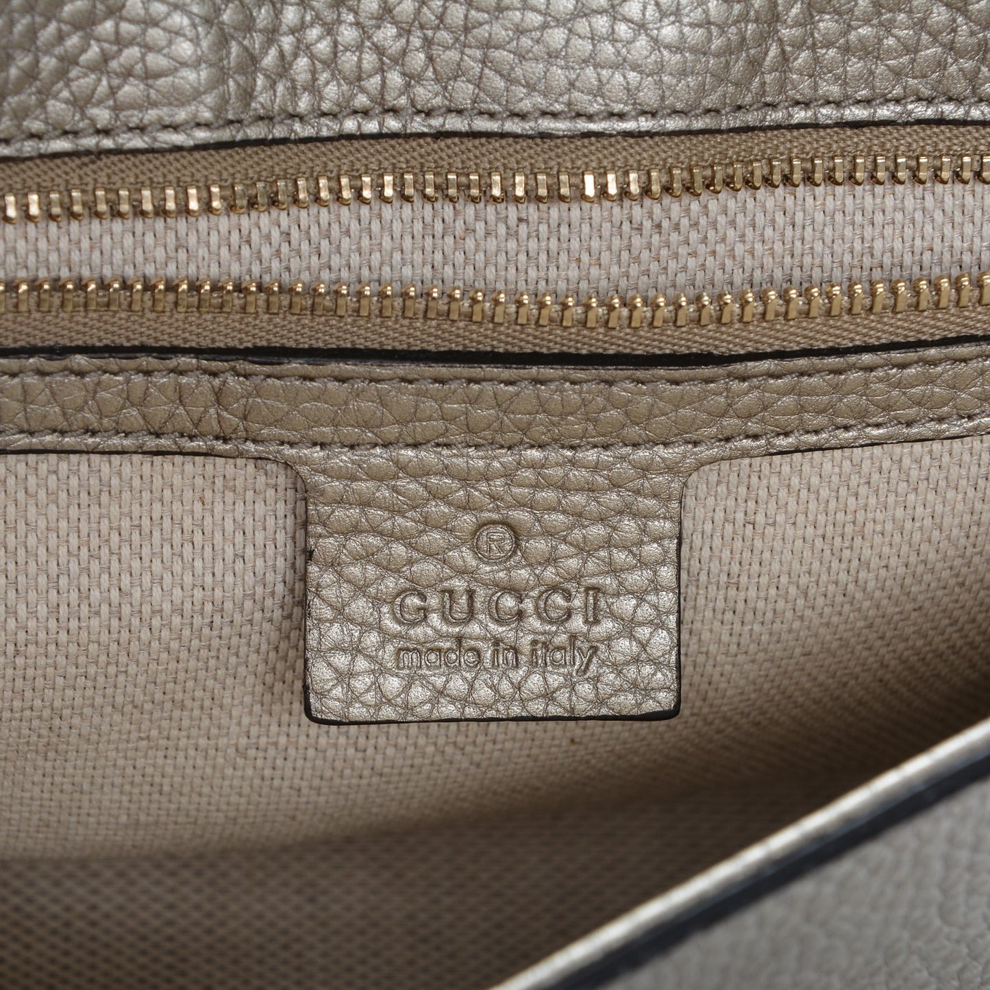 Metallic Pebbled Calfskin Medium Soho Flap Crossbody Golden Beige