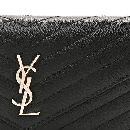 Saint Laurent Grain De Poudre Matelasse Chevron Monogram Envelope Chain Wallet Black 8 of 16