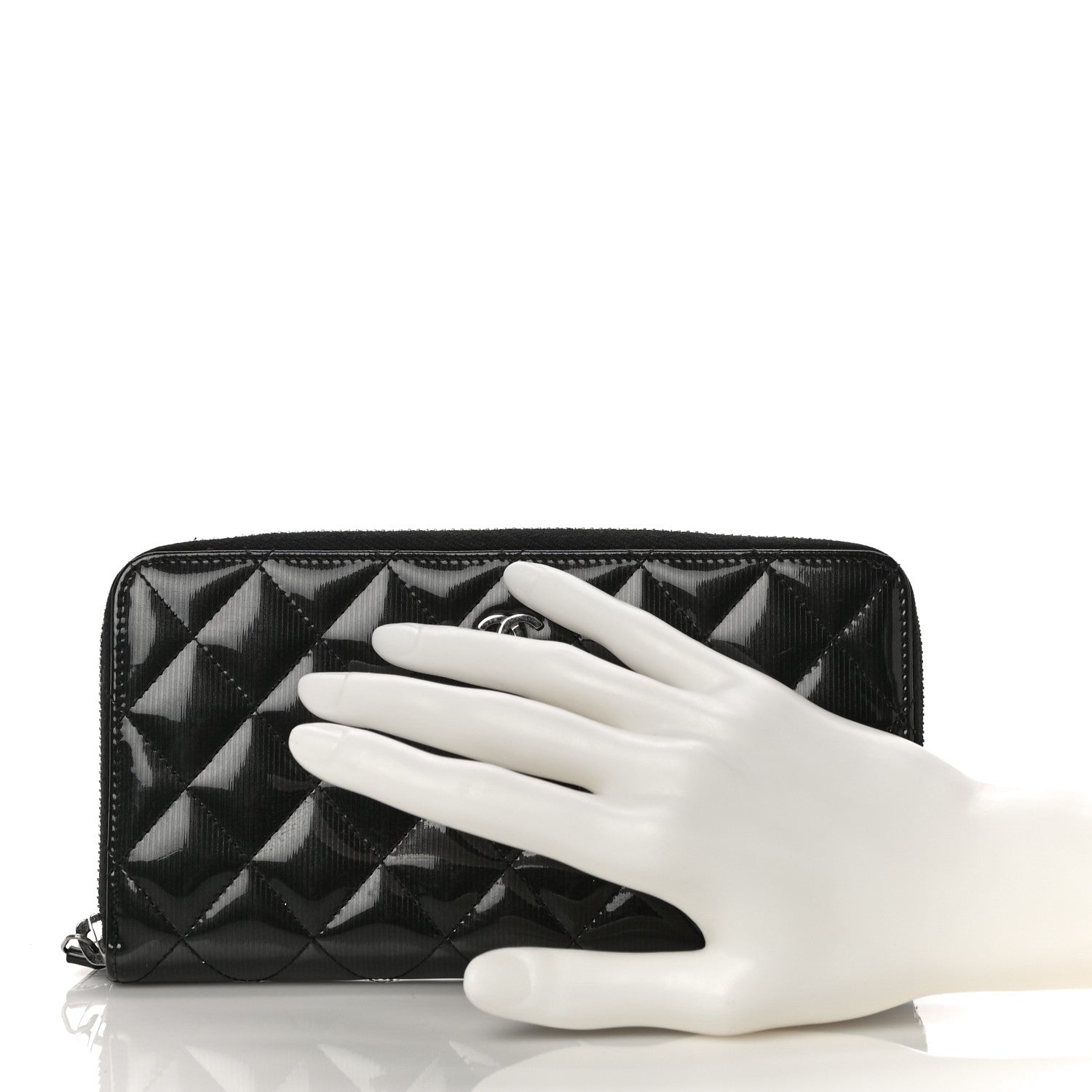 Chanel Striated Patent Zip Around Wallet Black 2 of 13