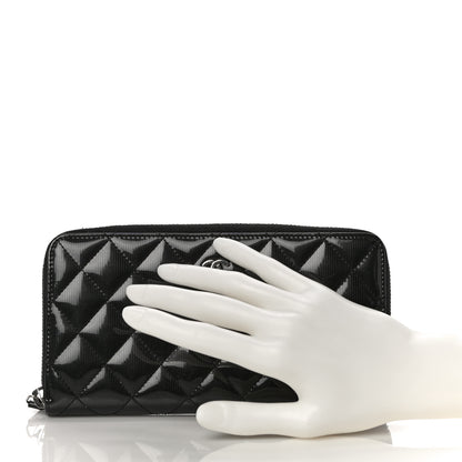 Chanel Striated Patent Zip Around Wallet Black 2 of 13