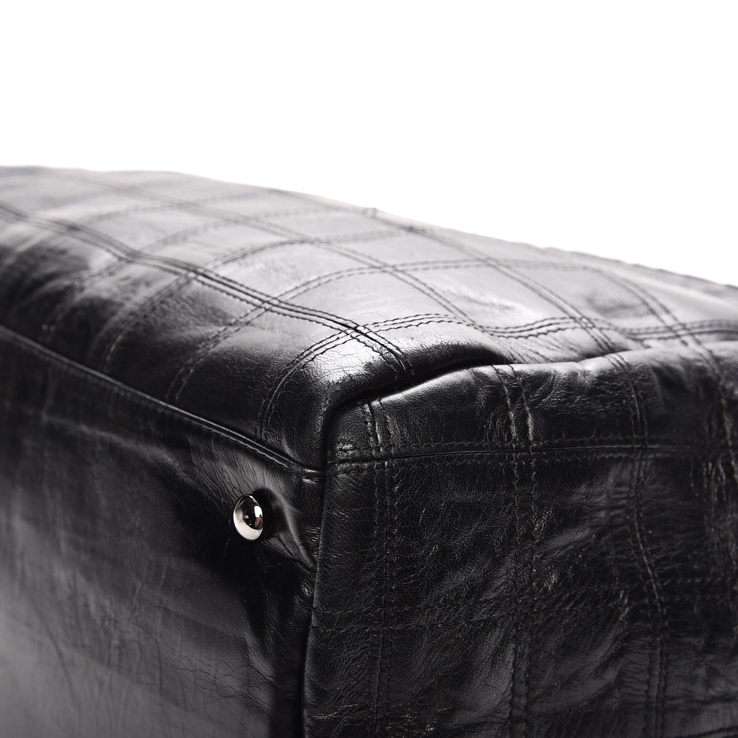 Lambskin Square Stitched Lax Accordion Shoulder Bag Black
