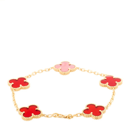 Van Cleef & Arpels 18K Yellow Gold Carnelian 5 Motifs Vintage Alhambra Bracelet 2 of 5