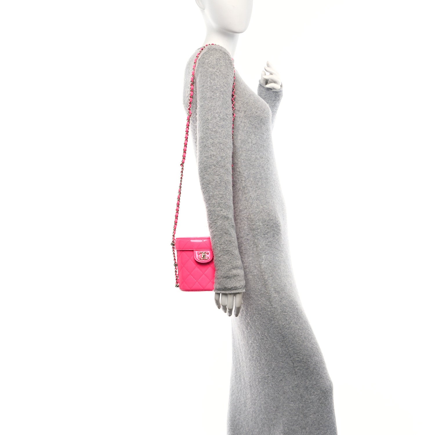 Chanel Patent Quilted CC Vani-Tea Case With Chain Neon Pink 2 of 10