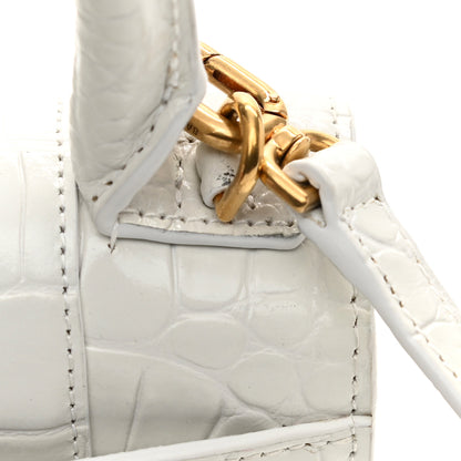 Balenciaga Shiny Calfskin Crocodile Embossed Hourglass Top Handle Bag XS White 13 of 14
