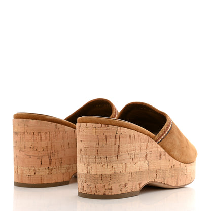 Chanel Suede Calfskin Cork CC Wedge Sandal 36.5 Brown 4 of 8