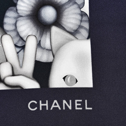 Chanel Silk Chiffon Cat Emoticon Scarf Blue 3 of 9