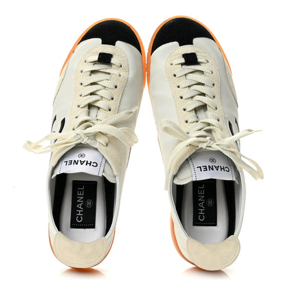 Chanel Calfskin Embossed Suede Sneakers 38.5 White Black 2 of 11