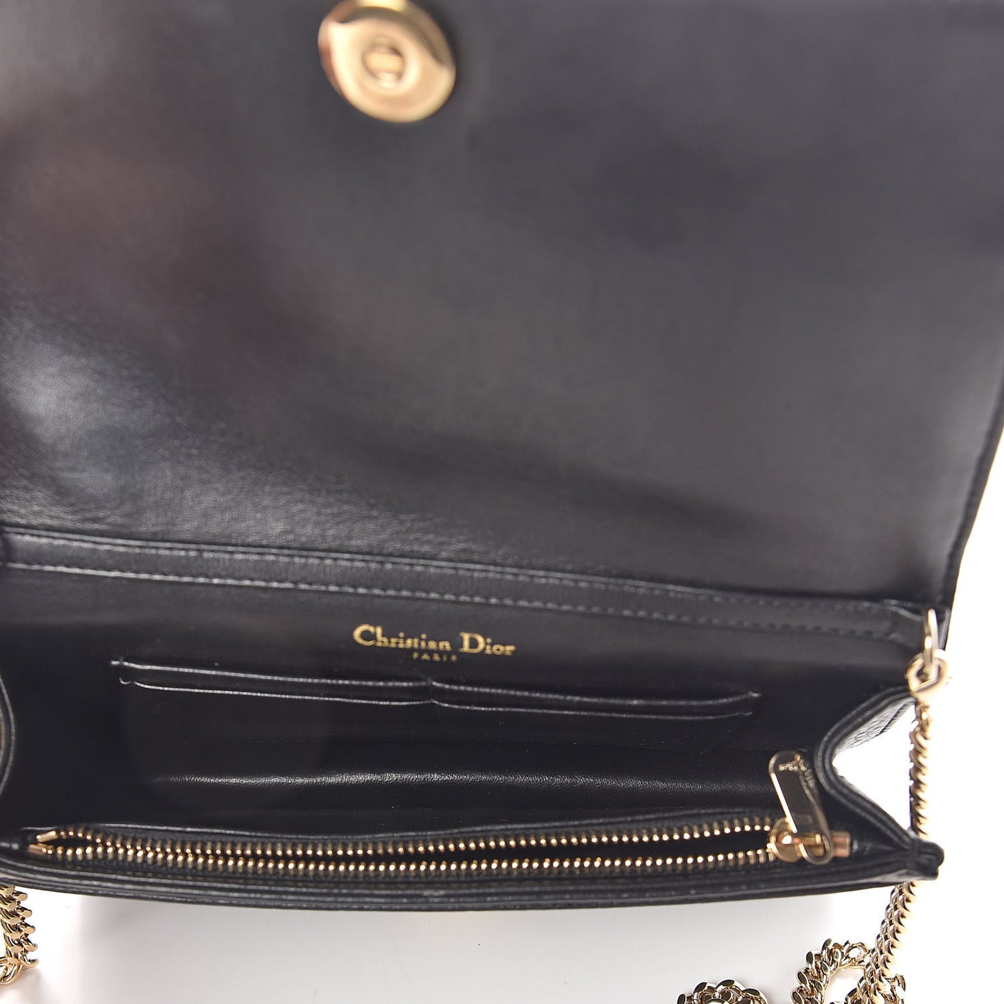 Grained Calfskin Diorama Wallet on Chain Pouch Black