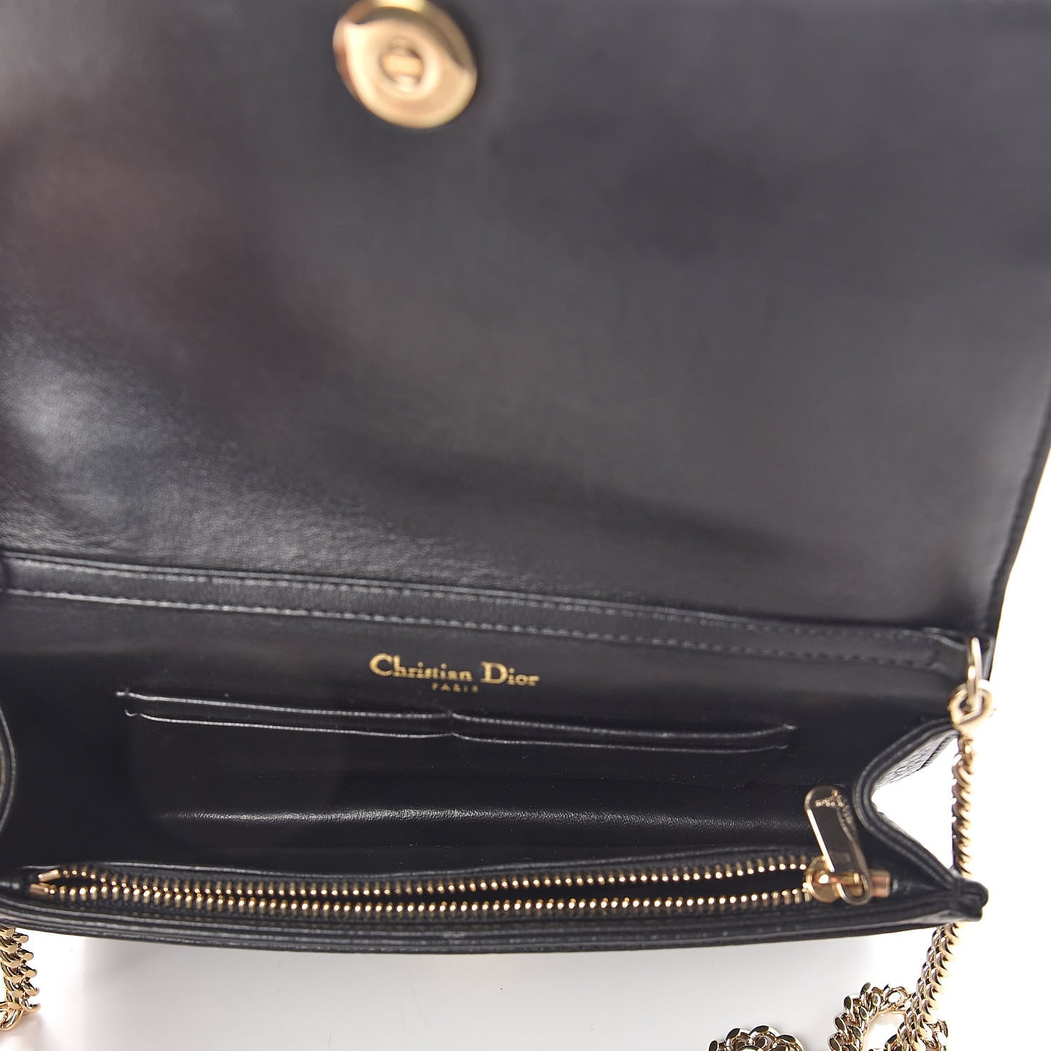 Christian Dior Grained Calfskin Diorama Wallet on Chain Pouch Black 5 of 9