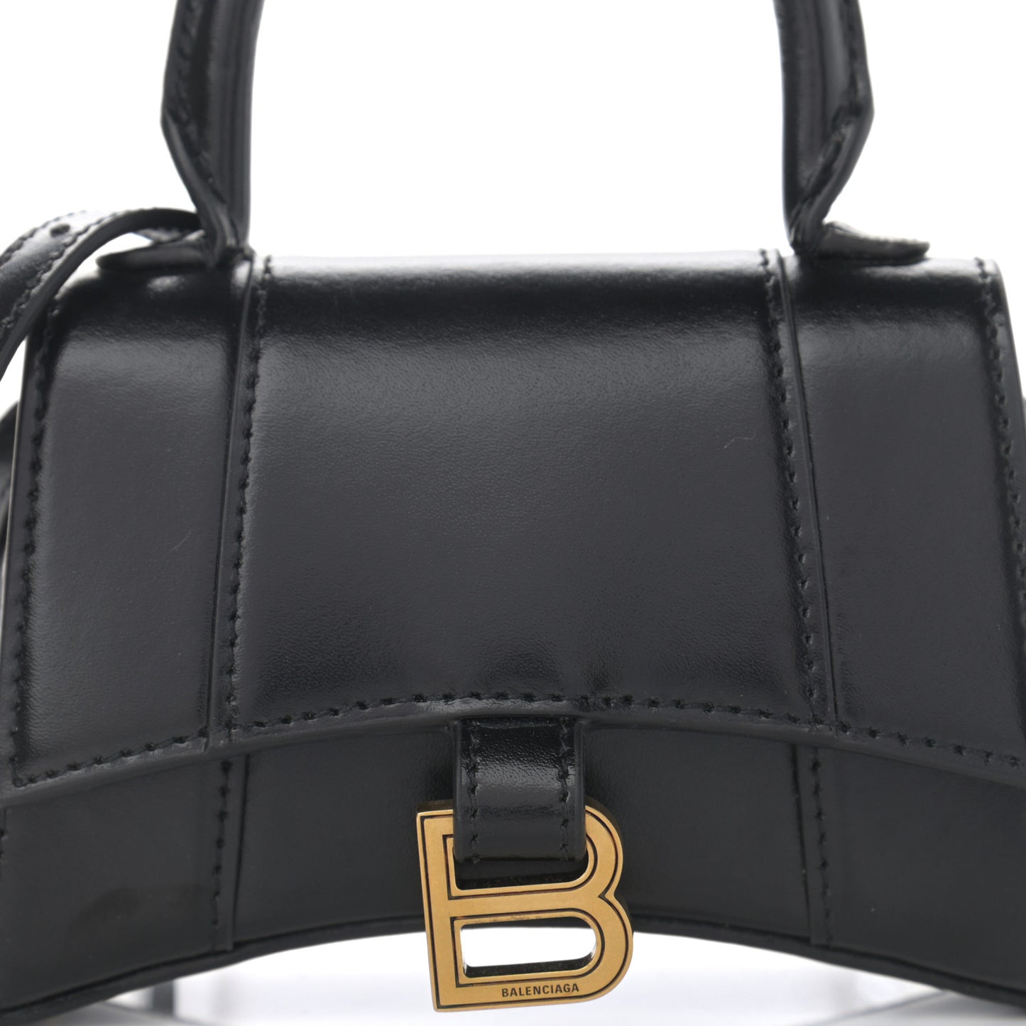 Shiny Box Calfskin Hourglass Top Handle Bag Mini Black