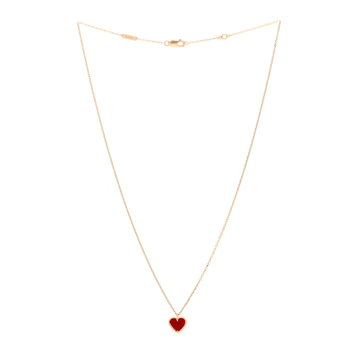 Van Cleef & Arpels 18K Rose Gold Carnelian Sweet Alhambra Heart Pendant Necklace 3 of 5