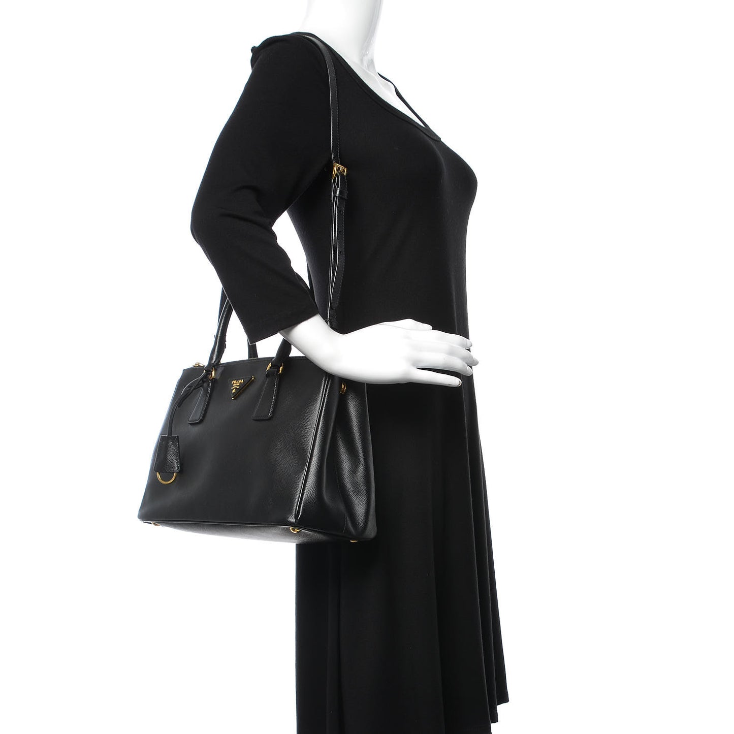 Saffiano Small Galleria Double Zip Tote Black