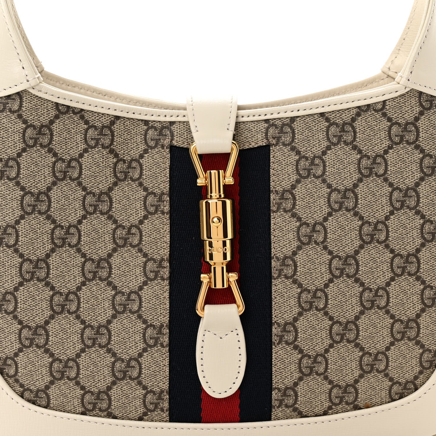 Gucci GG Supreme Monogram Textured Dollar Calfskin Web Small Jackie 1961 Hobo Beige Ebony Mystic White 8 of 10
