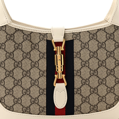 Gucci GG Supreme Monogram Textured Dollar Calfskin Web Small Jackie 1961 Hobo Beige Ebony Mystic White 8 of 10
