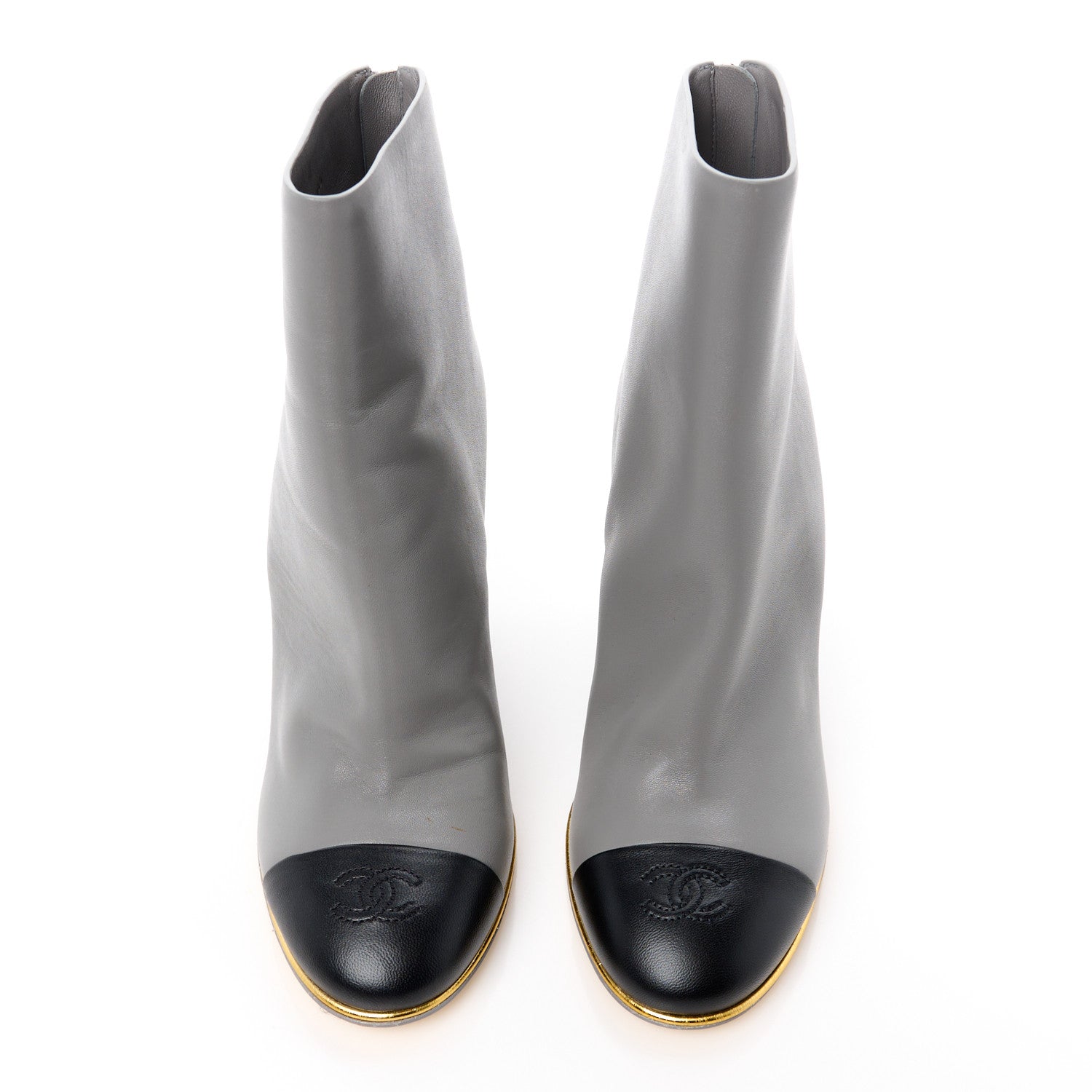 Chanel Lambskin Cap Toe Open Wedge 38 Grey Black 2 of 8