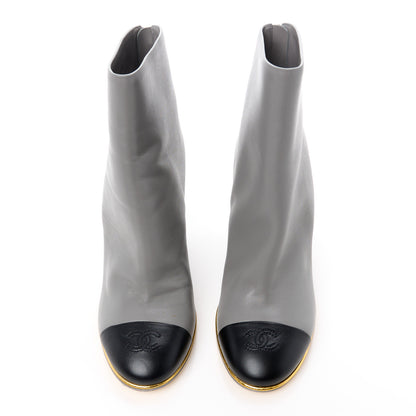 Chanel Lambskin Cap Toe Open Wedge 38 Grey Black 2 of 8