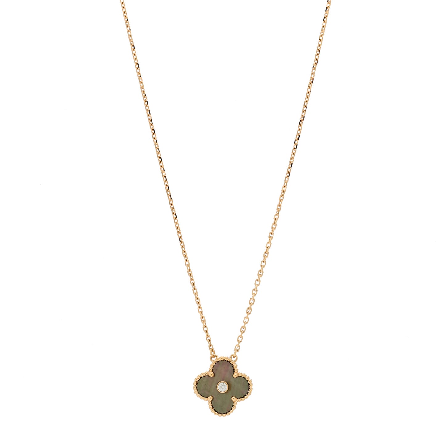 18K Rose Gold Diamond Grey Mother of Pearl Vintage Alhambra Pendant Necklace