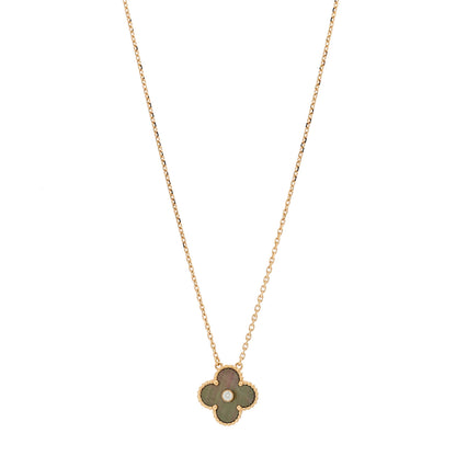 Van Cleef & Arpels 18K Rose Gold Diamond Grey Mother of Pearl Vintage Alhambra Pendant Necklace 1 of 6