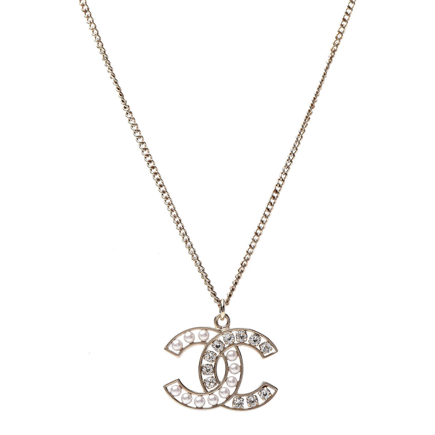 Pearl Crystal CC Pendant Necklace Gold